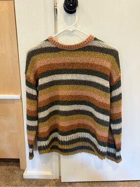 Rylee + Cru Striped Crewneck Sweater in Rust, Olive & Cream